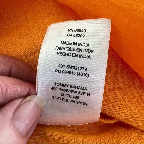 Tommy Bahama Island Softs Orange Gauze V Neck Short Sleeve Top XS new - Picture 9 of 10